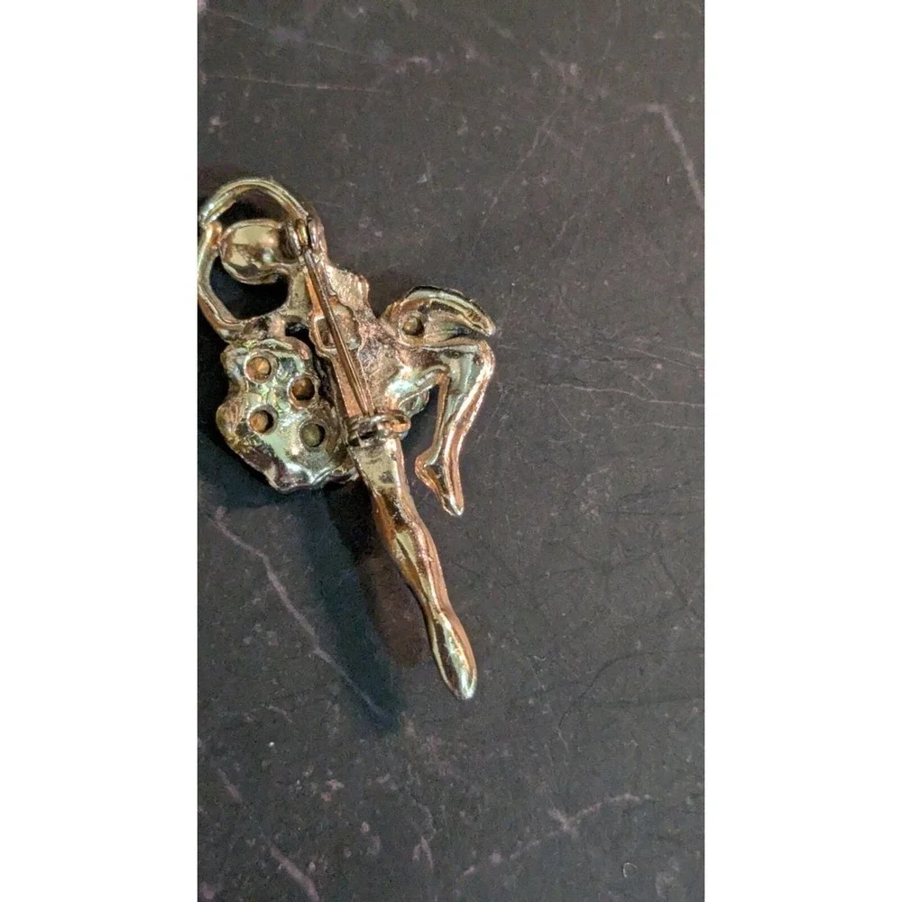 Vintage Gold Tone Ballerina Dancer Brooch Multi Color Rhinestone Tutu‎ Pin 2